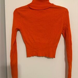 Cider Orange Ribbed Turtleneck Blouse